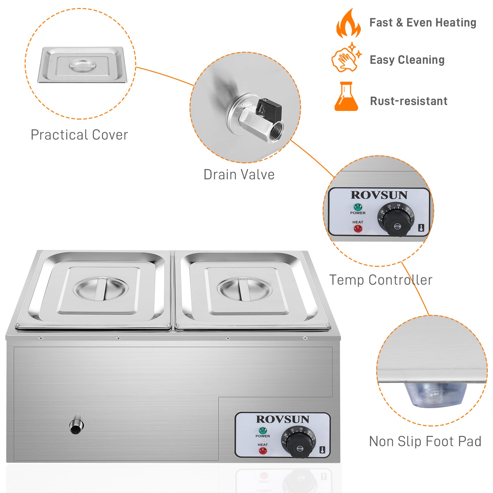 ROVSUN 21 QT 600W 110V 2-Pan Electric Steam Table Food Warmer Countertop