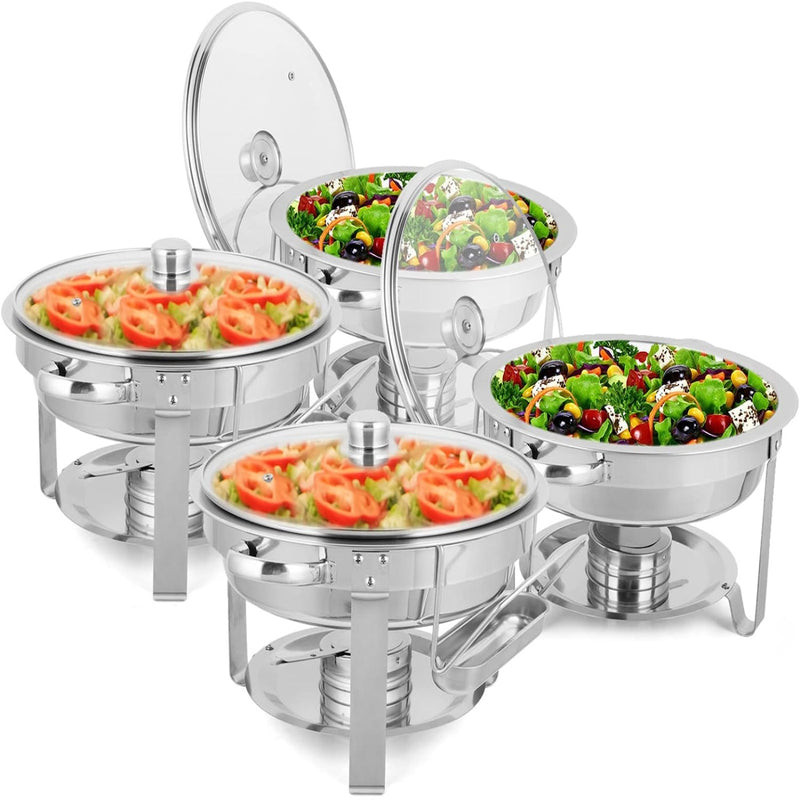 ROVSUN Roll Top Chafing Dish Buffet Set,6 Quart Round Stainless Steel  Chafer for Catering,Buffet Servers and Warmers Set with Glass Window for