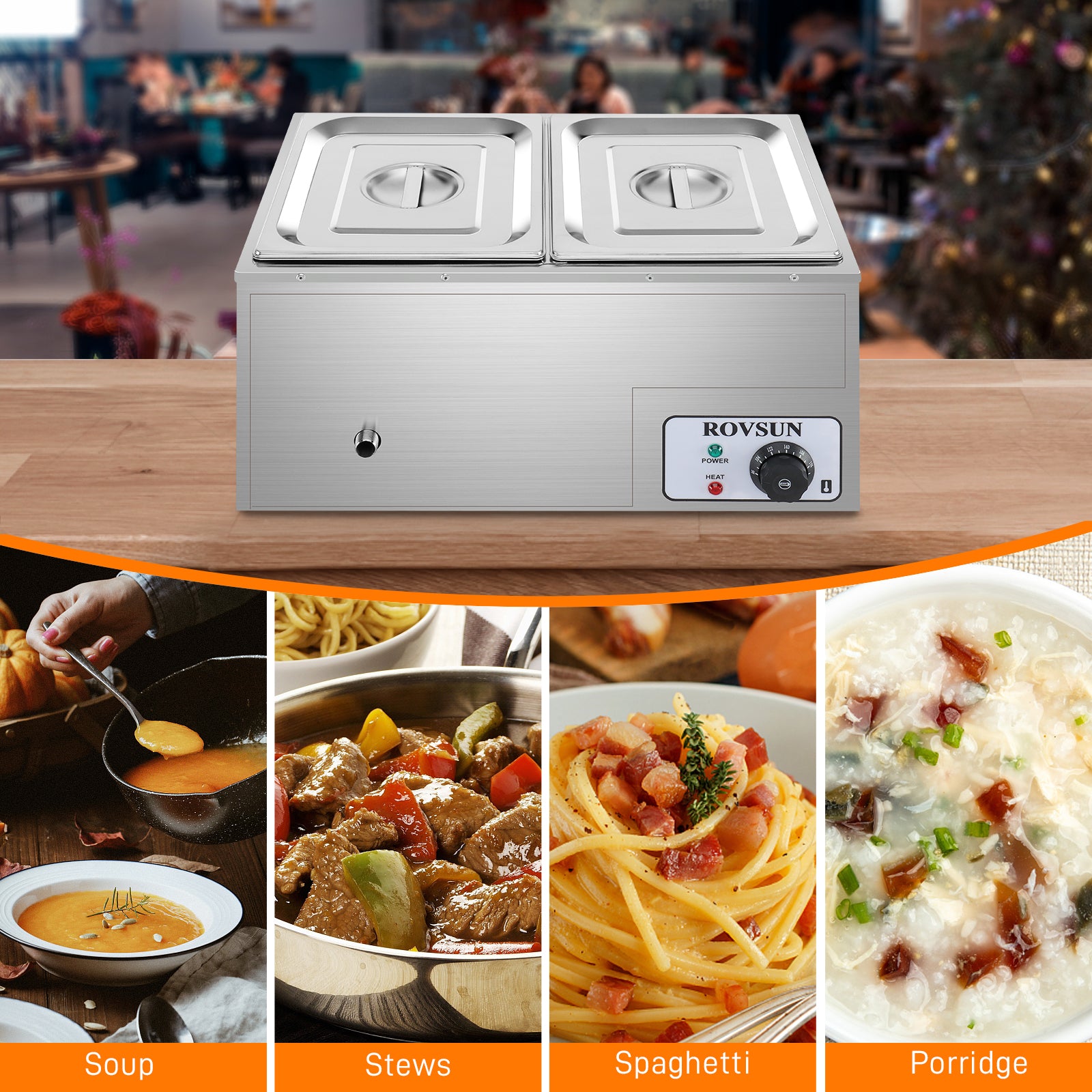 ROVSUN 21 QT 600W 110V 2-Pan Electric Steam Table Food Warmer Countertop