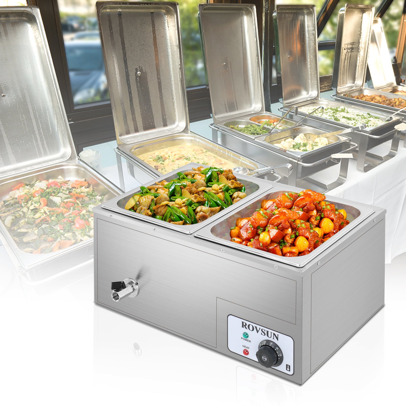 ROVSUN 21 QT 600W 110V 2-Pan Electric Steam Table Food Warmer Countertop