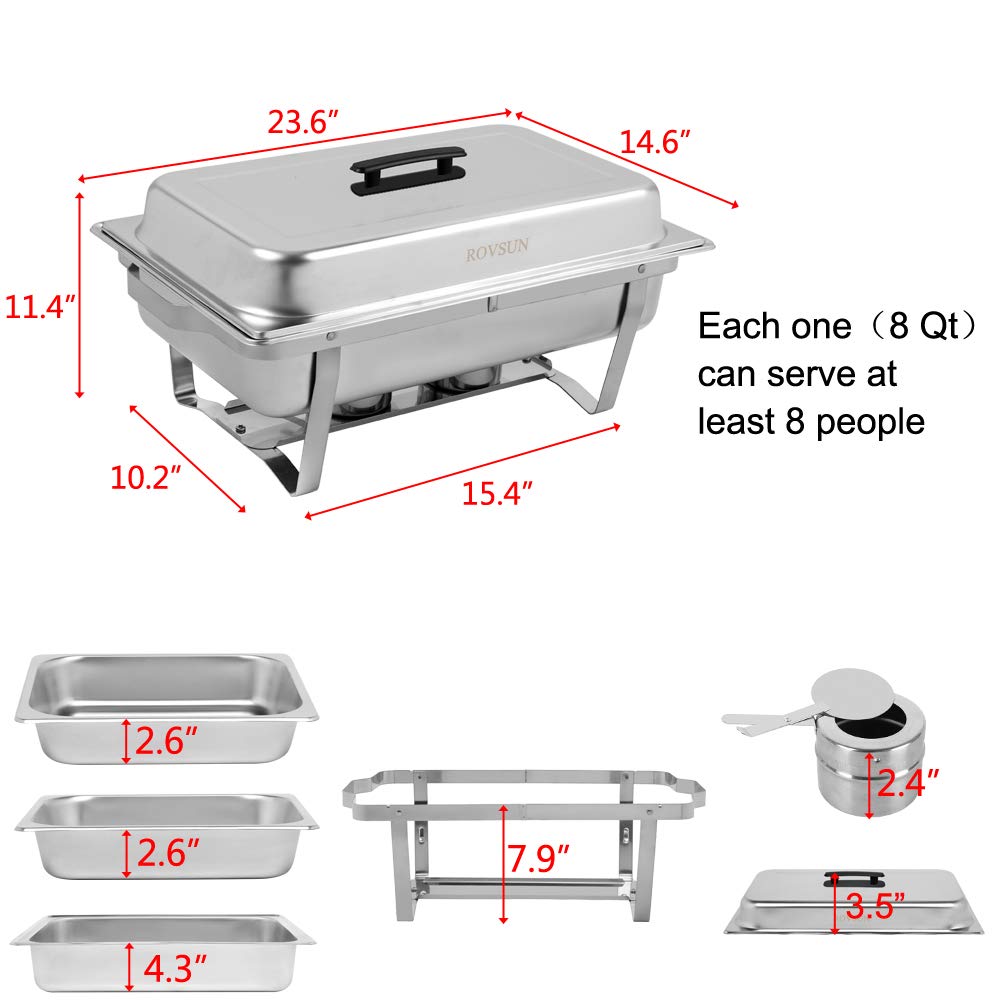 ROVSUN 8 QT Rectangle Chafing Dish Buffet Set with 2 Half Size Food Pans