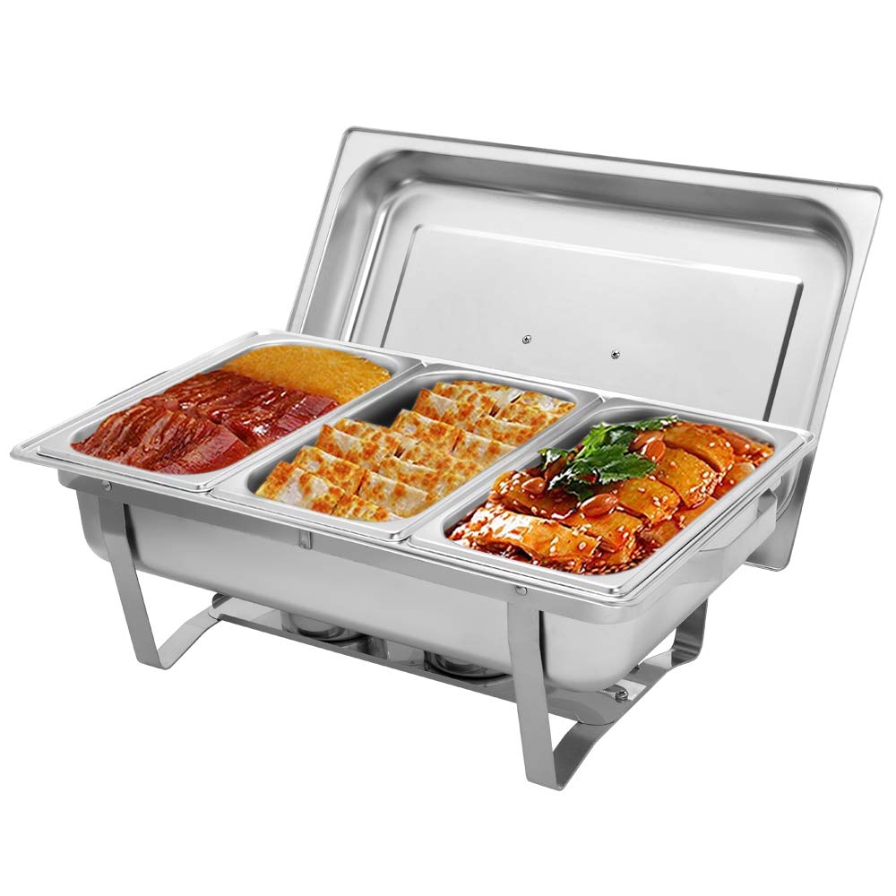 ROVSUN 8 QT Rectangle Chafing Dish Buffet Set with 3x 1/3 Size Food Pans