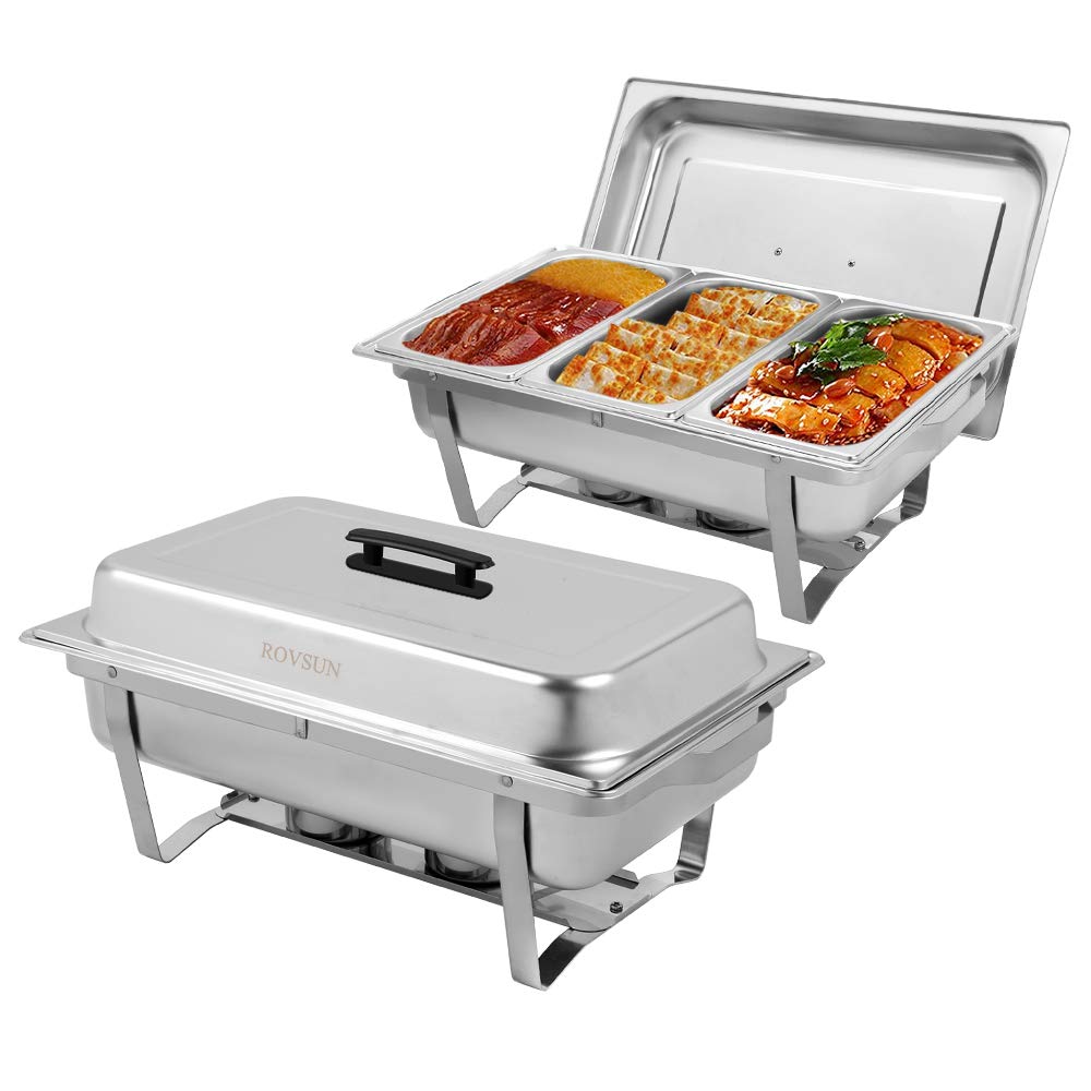 ROVSUN 8 QT Rectangle Chafing Dish Buffet Set with 3x 1/3 Size Food Pans