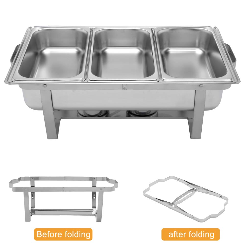 ROVSUN 8 QT Rectangular Chafing Dish Buffet Set with 3x 1/3 Size Food Pans