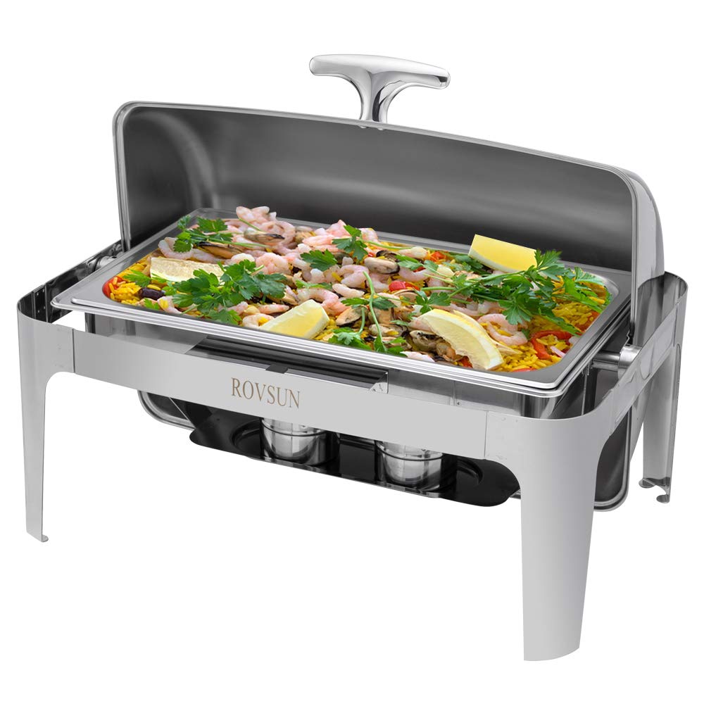 ROVSUN 9 QT Roll Top Rectangle Chafing Dish Buffet Set with Full Size Pan