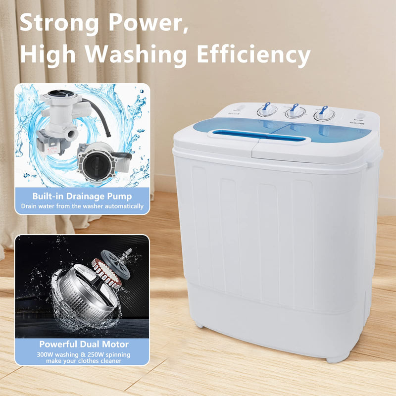 ROVSUN 11LBS Portable Washing Machine, Electric Mini Twin Tub Washer with  Spin Dryer